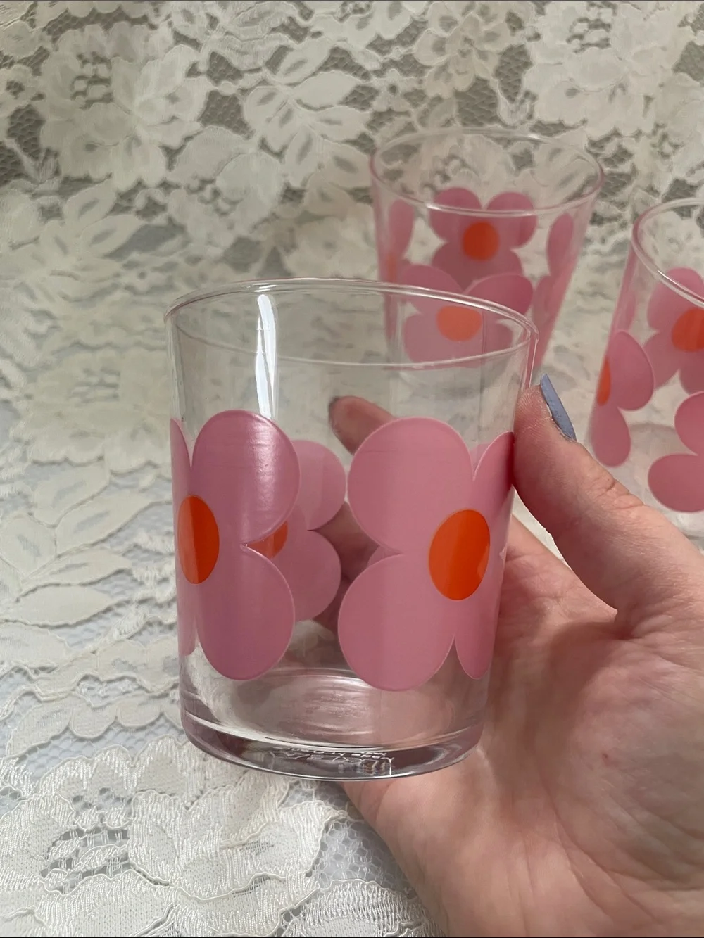 IKEA Pink and Orange Floral Glass Tumblers - Set of 5